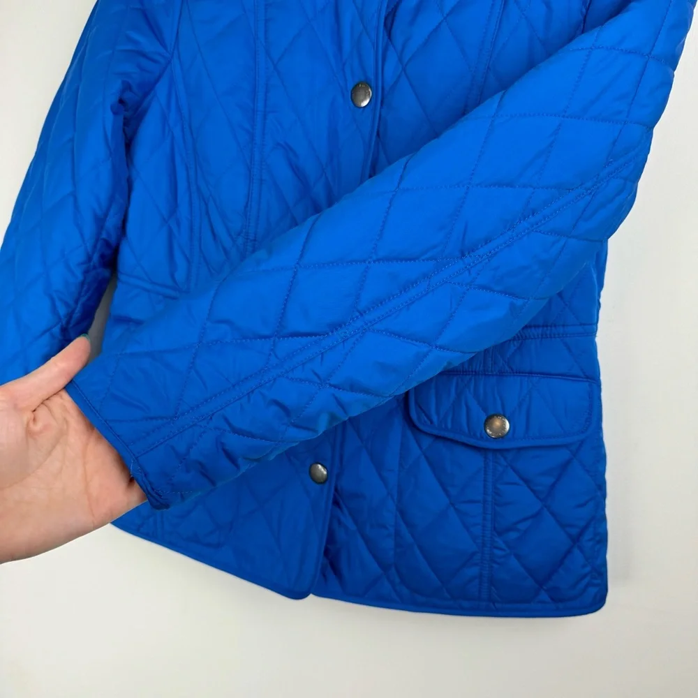 Talbots Diamond Quilted Jacket Sz Petite Cobalt Blue Button Snap Barn Chore